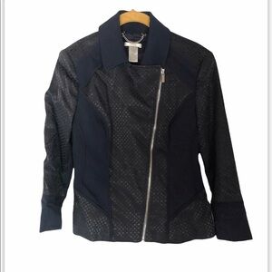 CACHE Mixed Media Moto Jacket Navy Blue 0
